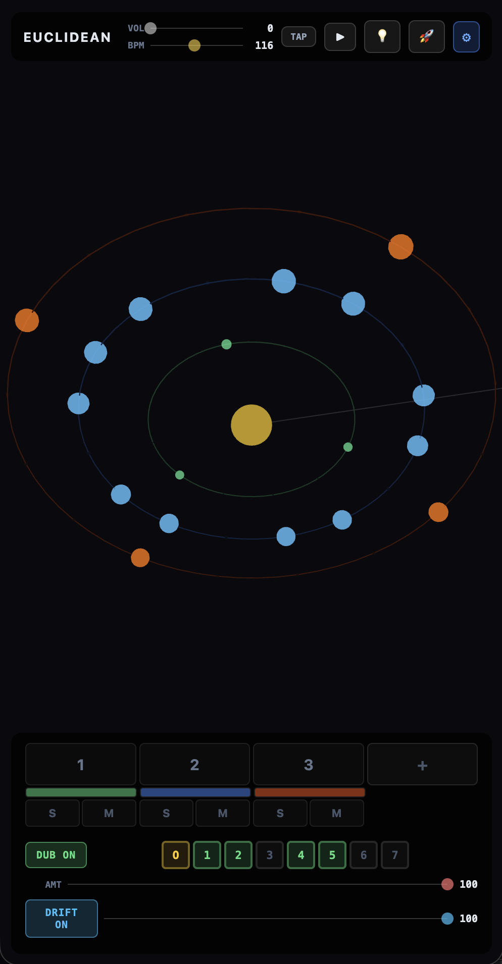 Euclidean — orbital rhythm rings around a central sun